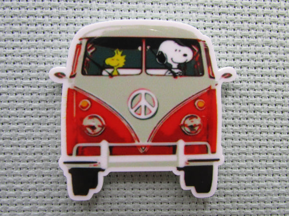 First view of the Snoopy and Woodstock in a Red VW Bus Needle Minder