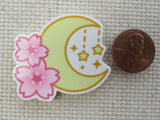 Second view of Pink Hibiscus Flowers Adorn a Moon with Dangling Stars Needle Minder.