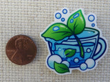 Second view of Blue Tea Leaf Teacup Needle Minder.