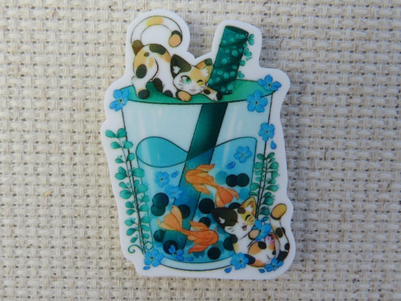First view of Blue Boba Cat and Mouse Drink Needle Minder.