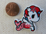 Second view of Red Unicorn Mermaid Needle Minder.