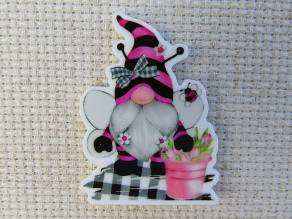 First view of Pink and Black Gnome Needle Minder.
