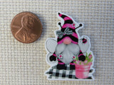 Second view of Pink and Black Gnome Needle Minder.