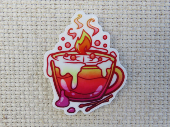 First view of Flaming Tea Cup Needle Minder.