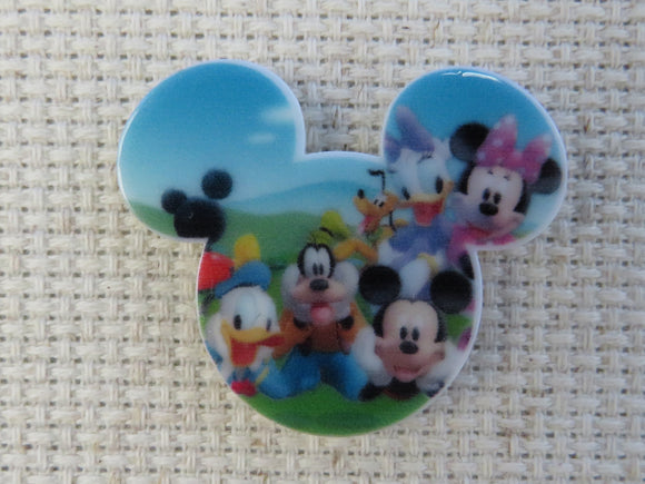 First view of Mickey and Friends on an Outing Mouse Ears Needle Minder.