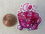 Second view of Vibrant Pink Crystal Teacup Needle Minder.