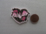 Second view of the Cute Pink Bat in a Black Sky Heart Needle Minder