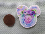 Second view of the Blue Floral Mouse Head Needle Minder