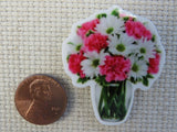 Second view of White Daisies and Pink Carnations in a Vase Needle Minder.
