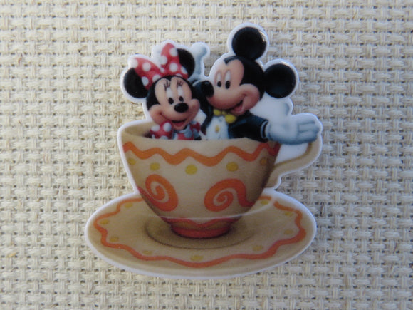 First view of Mickey and Minnie on the Tea Cup Ride Needle Minder.