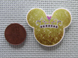 Second view of the Sparkly Gold Tone Mouse Head Needle Minder