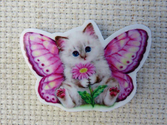 First view of Pink Butterfly Kitty Needle Minder.