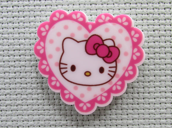 First view of the Cute White Kitty in a Heart Needle Minder