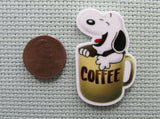 Second view of the Snoopy in a Coffee Cup Needle Minder