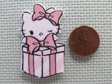 Second view of the Cute White Kitty in a Gift Box Needle Minder