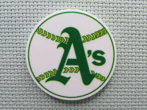 First view of the A's Baseball Needle Minder