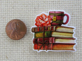 Second view of Autumn Colored Stack of Books with a Mug on Top Needle Minder.