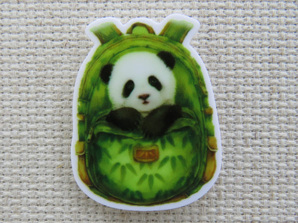 First view of Baby Panda in a Bamboo Green Backpack Needle Minder.