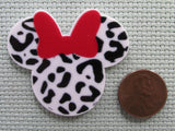 Second view of the Black and White Animal Print Minnie Mouse Head Needle Minder