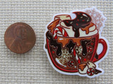 Second view of Christmas Chocolate Teacup Needle Minder.
