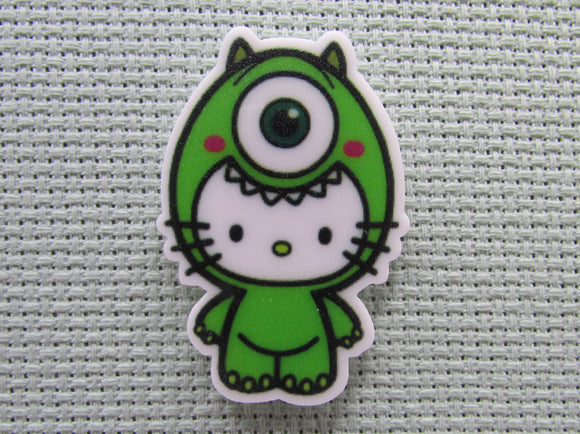 First view of the Cute White Kitty Dressed as a Monster Inc Character Needle Minder