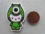 Second view of the Cute White Kitty Dressed as a Monster Inc Character Needle Minder