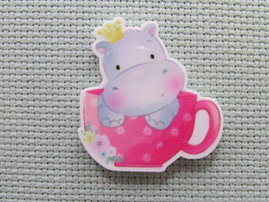 First view of the Hippo Queen in a Pink Tea Cup Needle Minder