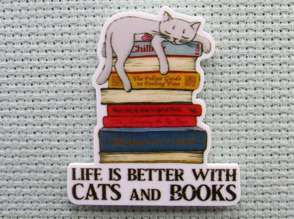 First view of the Life is Better with Cats and Books Needle Minder