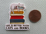 Second view of the Life is Better with Cats and Books Needle Minder