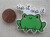 Second view of Rip It Rip It Frog Needle Minder.