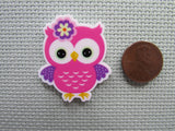 Second view of the Pink and Purple Owl Needle Minder