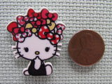 Second view of the Cute White Kitty with Bows in her Hair Needle Minder