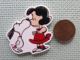 Second view of the Snoopy Kissing Lucy Needle Minder