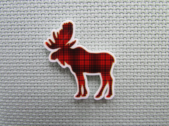 First view of the Black and Red Plaid Moose Needle Minder