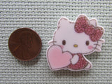 Second view of the Cute White Kitty with a Pink Heart Needle Minder