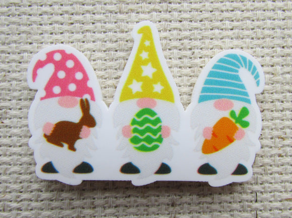 First view of the Trio of Easter Gnomes Needle Minder