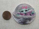 Second view of Alien Child with a Pink Bow Needle Minder