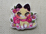 First view of the Pretty Floral Kitten Needle Minder