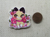 Second view of the Pretty Floral Kitten Needle Minder