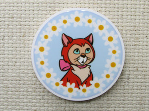 First view of the Orange Cat in a Ring of Flowers Needle Minder