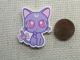 Second view of the Purple Moon Cat Needle Minder