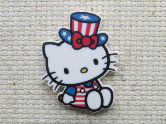 First view of the Patriotic White Kitty Needle Minder