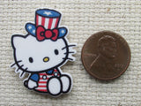 Second view of the Patriotic White Kitty Needle Minder