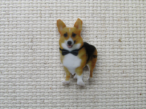 First view of the Corgi in a Bow Tie Needle Minder