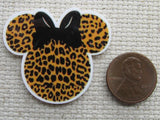 Second view of the Animal Print Minnie Mouse Head with a Black Bow Needle Minder
