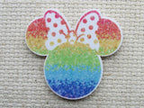 First view of the Rainbow Minnie Mouse Head with Polka Dot Bow Needle Minder