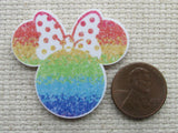 Second view of the Rainbow Minnie Mouse Head with Polka Dot Bow Needle Minder