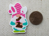 Second view of the Easter Gnome with Chocolate Bunny Needle Minder