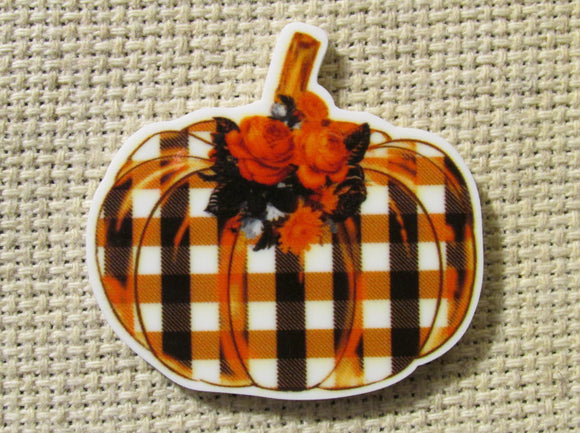 First view of the Orange and Black Plaid Harvest Pumpkin Needle Minder