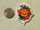 Second view of the Jack O Lantern, Bats and Flowers Needle Minder